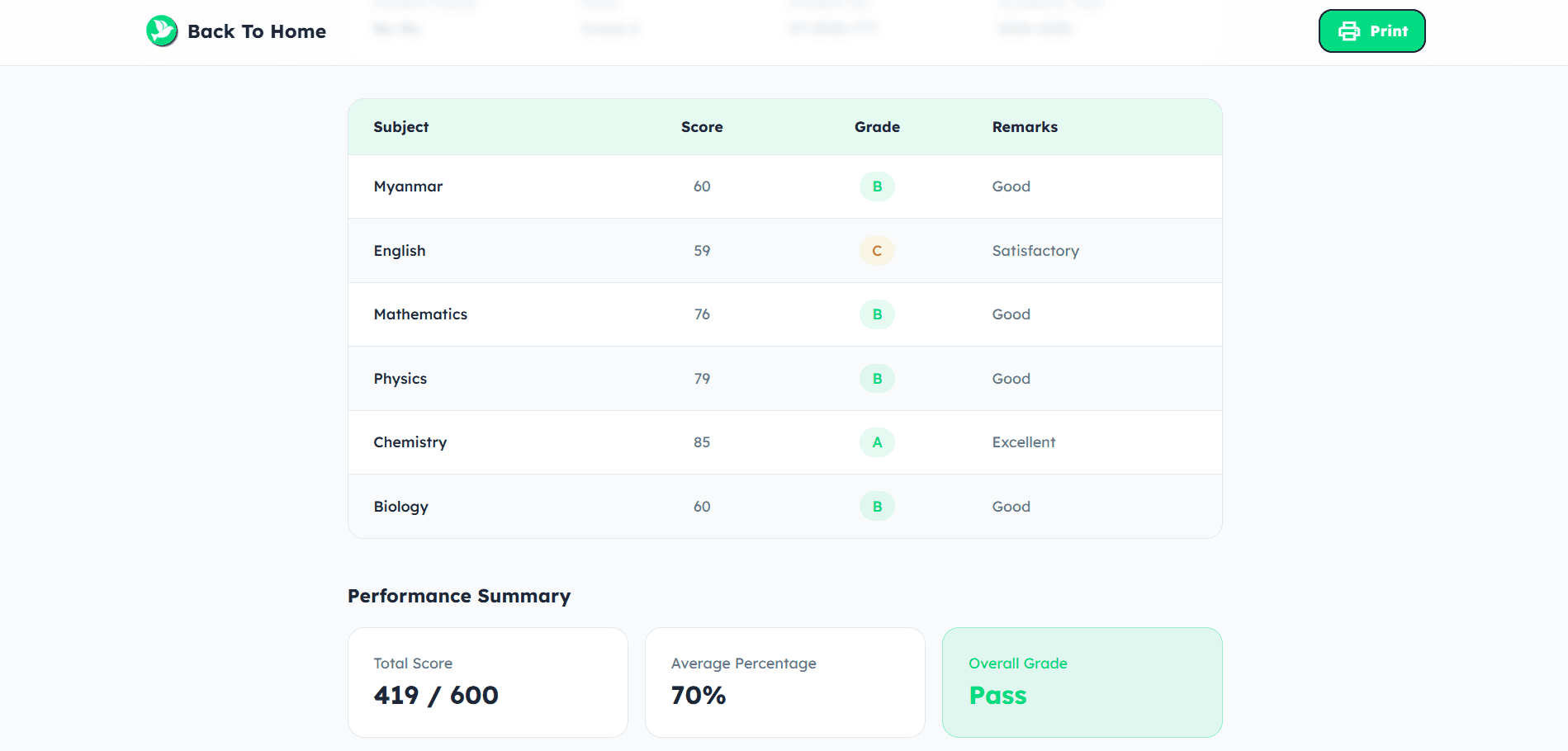 Student result system preview